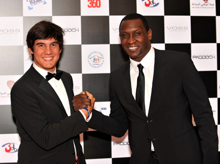 Italian golfing star Matteo Manassero and former England and current Aston Villa striker Emile Heskey at the Abu Dhabi Chequered Flag Ball