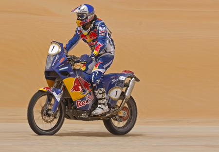 Four-time winner Cyril Despres leads the motorcycle category in the Abu Dhabi Desert Challenge after day one in the Abu Dhabi desert.