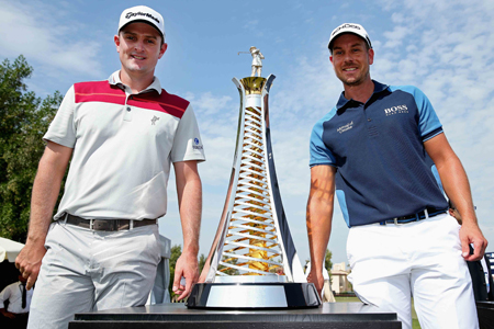 Rose and Stenson with Race To Dubai Trophy