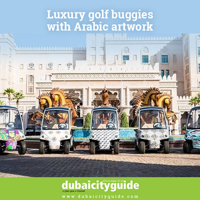 luxury golf buggies with Arabic artwork