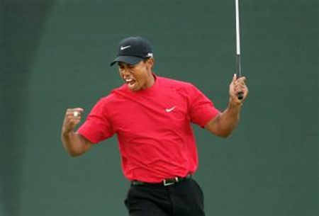 Tiger celebrates his win at thh