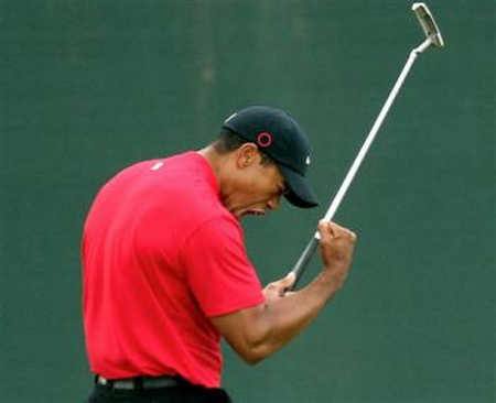 Tiger celebrates his win at thh